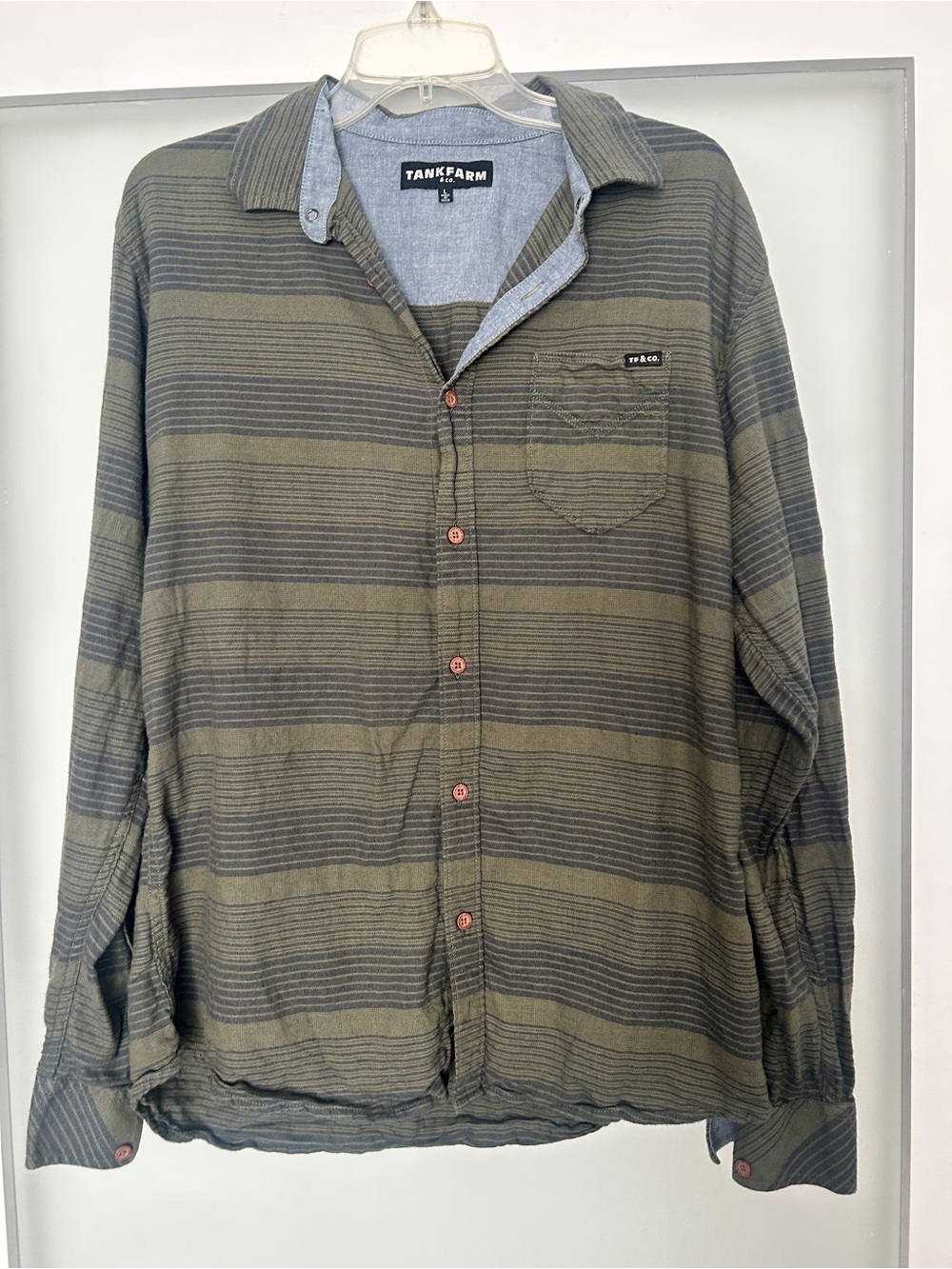 TankFarm & Co. green striped button down shirt L